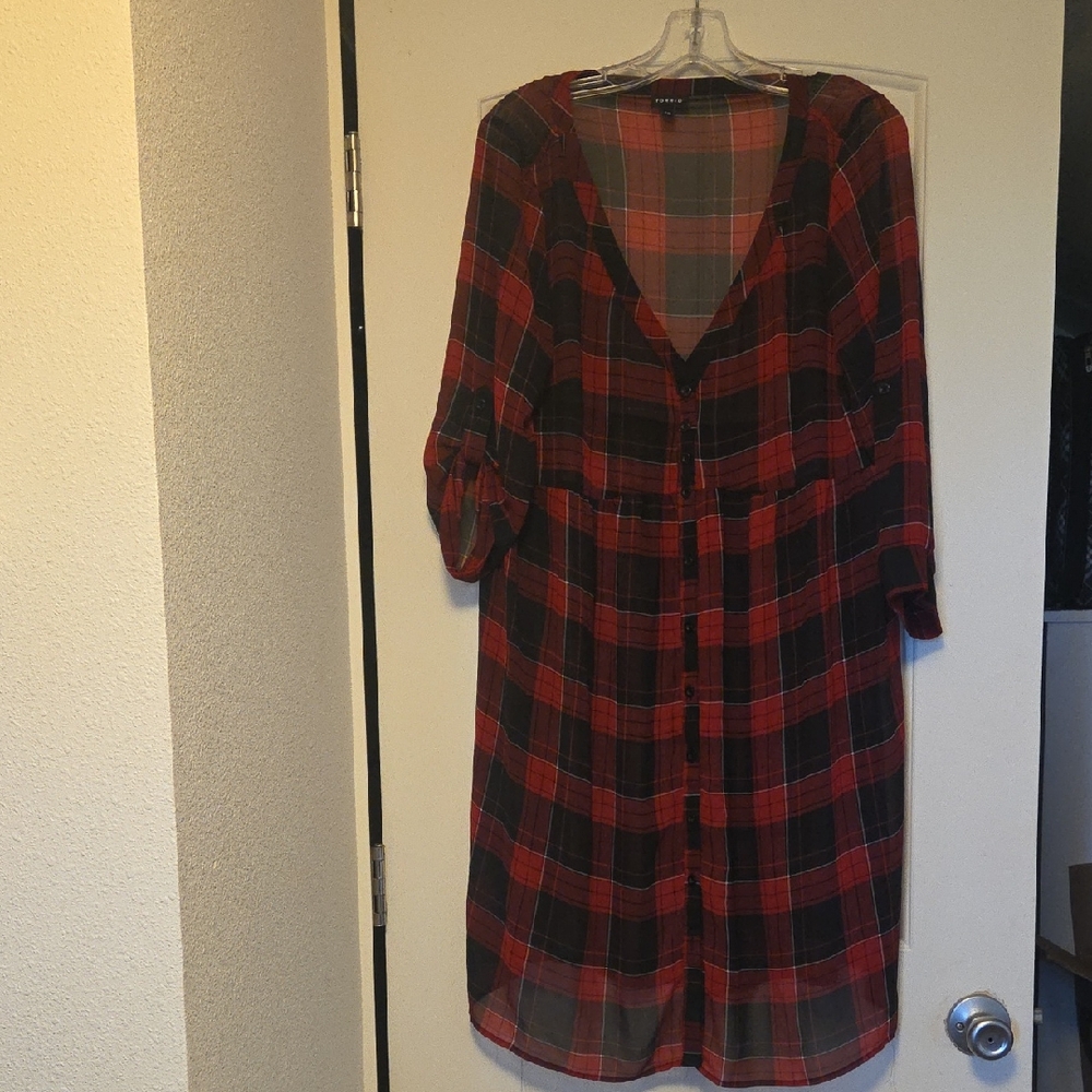 Torrid Red and Black Checkered Top Duster